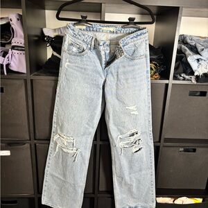 Levi's Light Blue Distressed Wide Leg Jeans